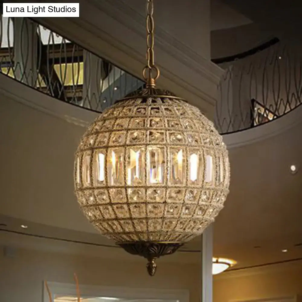 French country globe brass crystal pendant – dining room chandelier