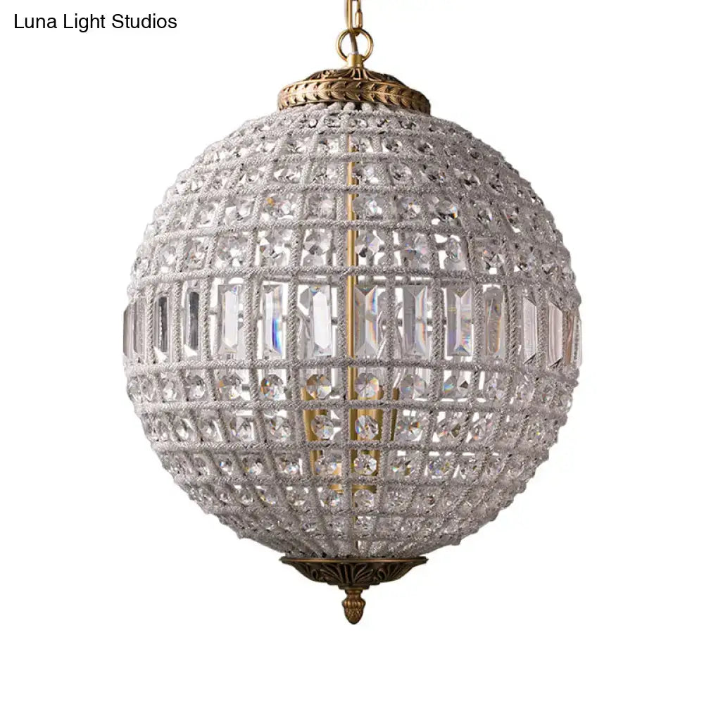 French country globe brass crystal pendant – dining room chandelier