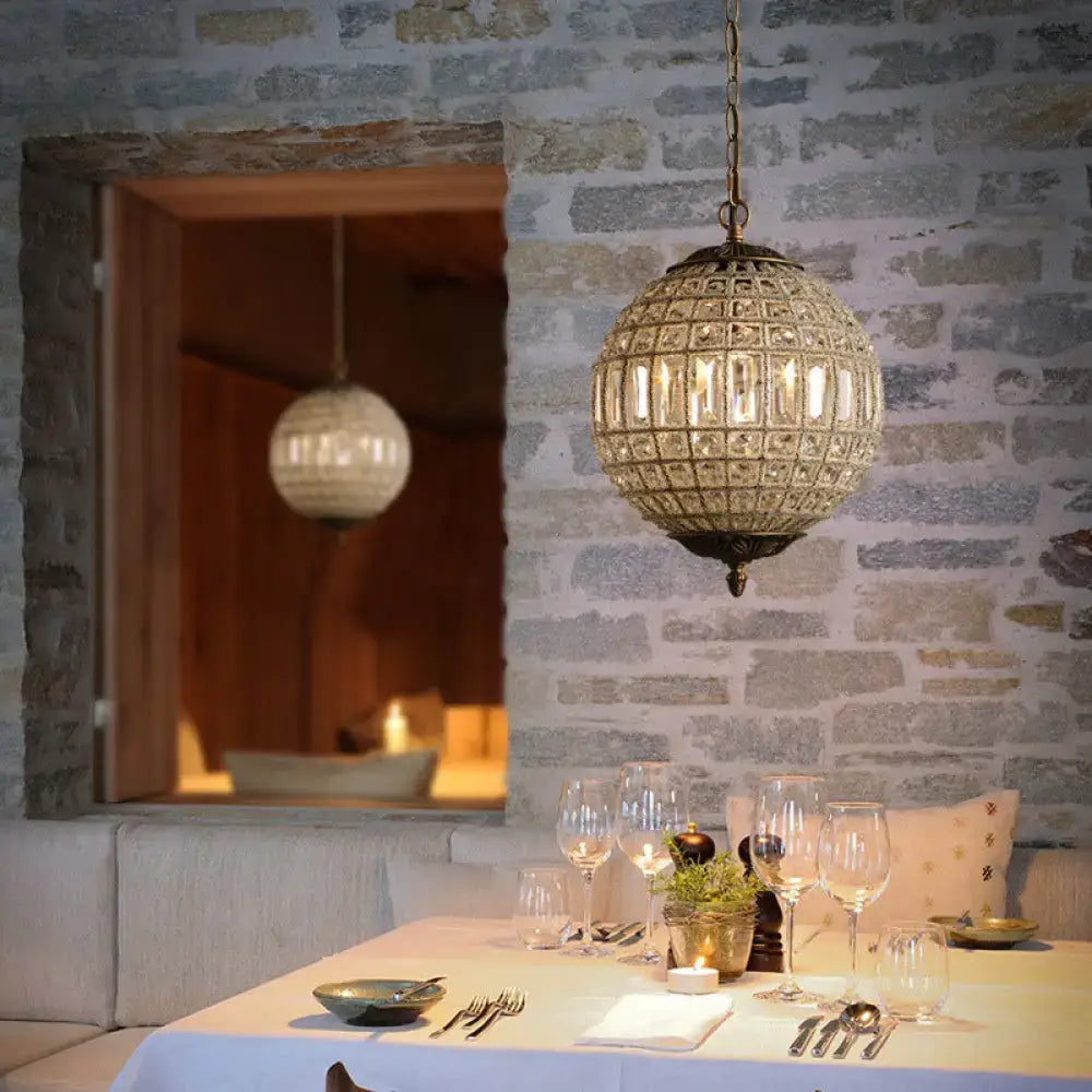 French country globe brass crystal pendant – dining room chandelier