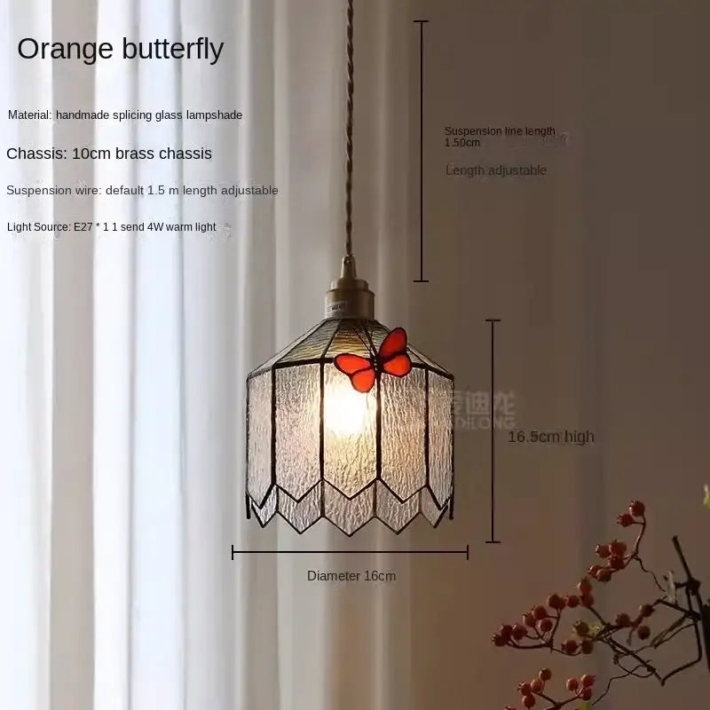 French retro stained glass decorbites butterfly chandelier bedroom light