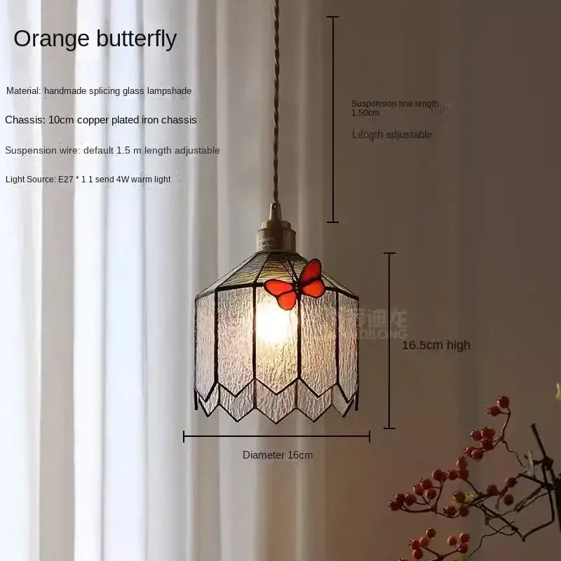 French retro stained glass decorbites butterfly chandelier bedroom light