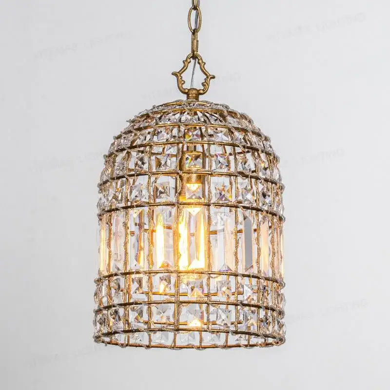 French style bronze crystal chandelier living room cage pendant light