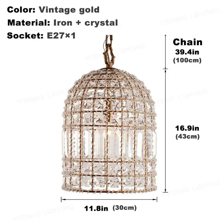 French style bronze crystal chandelier living room cage pendant light