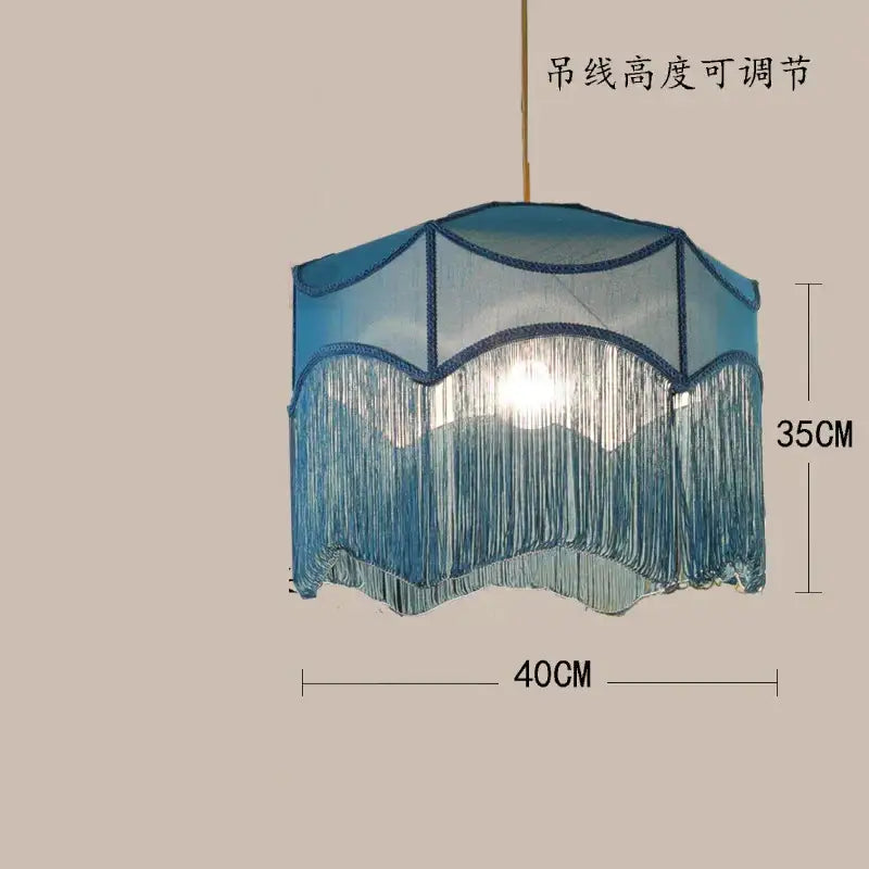French vintage teal & mustard tassel pendant light living room