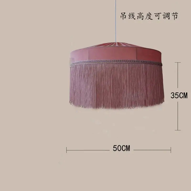 French vintage teal & mustard tassel pendant light living room