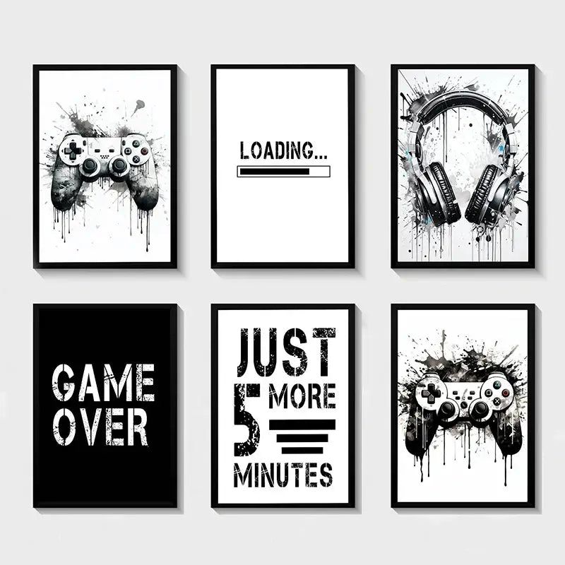 Game Controller Wall Art Black White