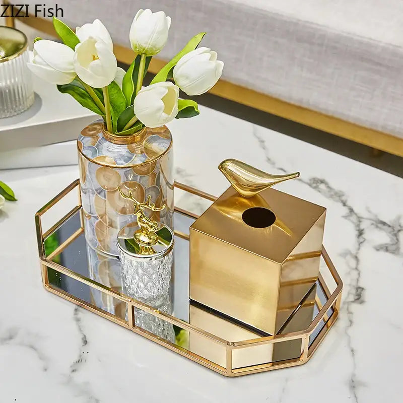 Geometric animal brass color tissue box living room decor