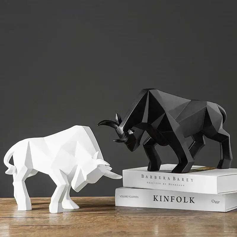 Geometric black & white bull bison sculpture living room decor