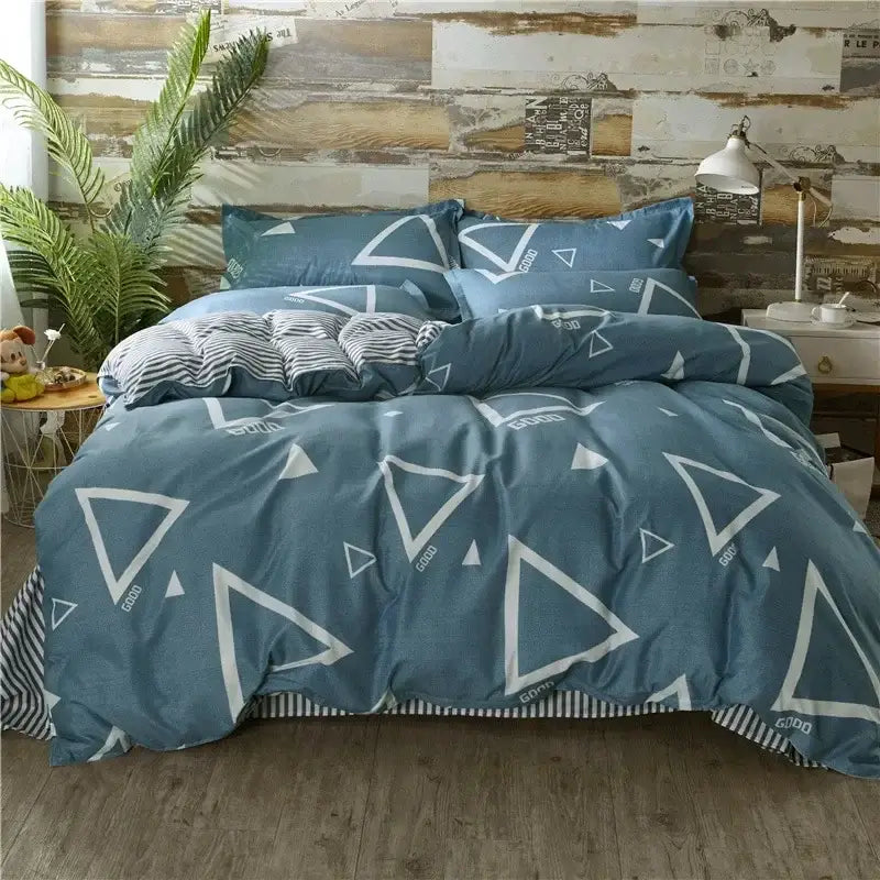 Geometric blue & white king size duvet set bedroom bedding