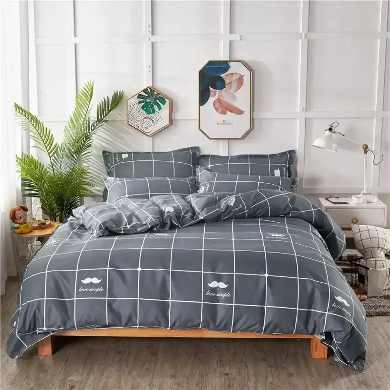 Geometric blue & white king size duvet set bedroom bedding