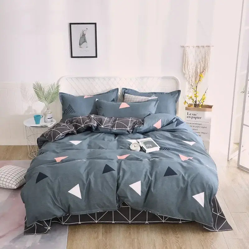 Geometric blue & white king size duvet set bedroom bedding