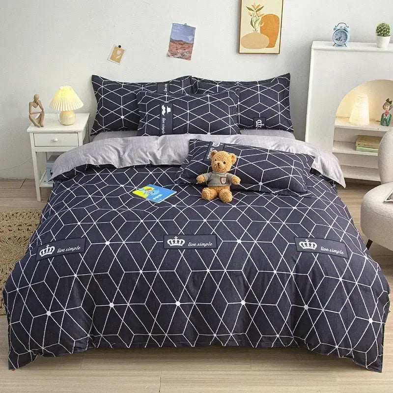 Geometric blue & white king size duvet set bedroom bedding