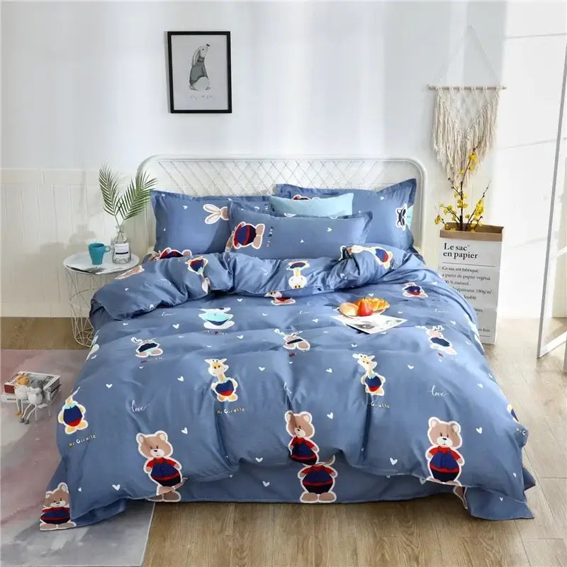Geometric blue & white king size duvet set bedroom bedding