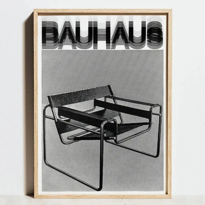 Minimalist wall art pieces with bauhaus-inspired geometric designs in muted earth tones from decorbites exhibition posters