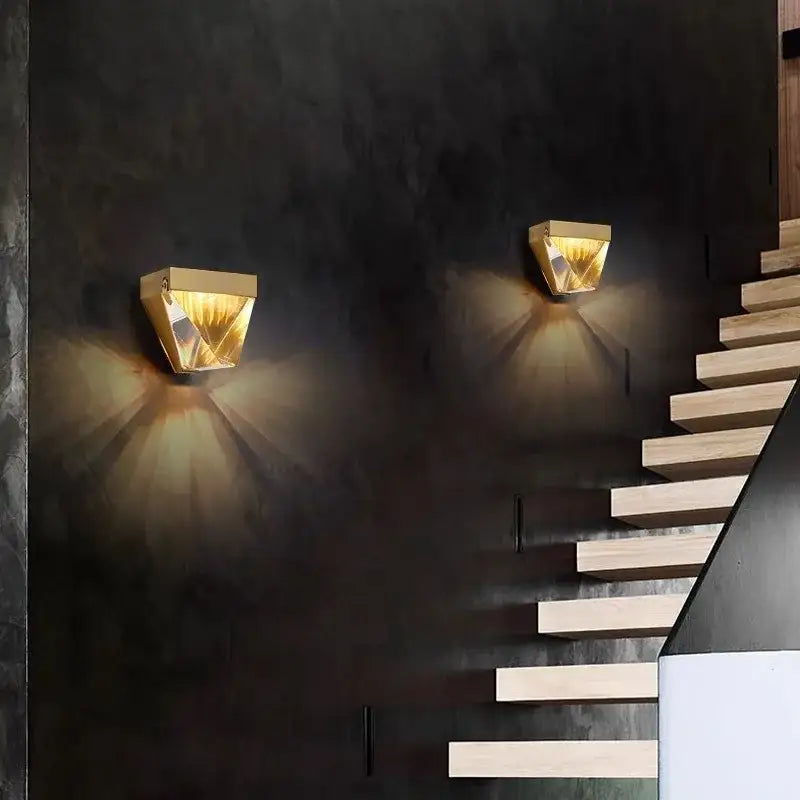 Geometric gold crystal led wall sconce bedroom light