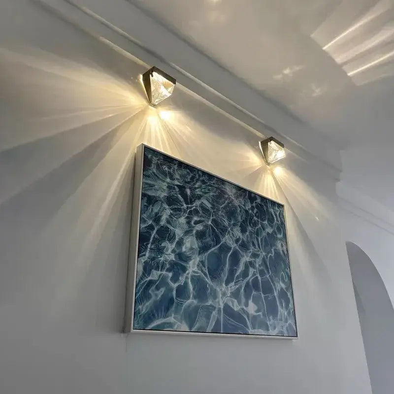 Geometric gold crystal led wall sconce bedroom light
