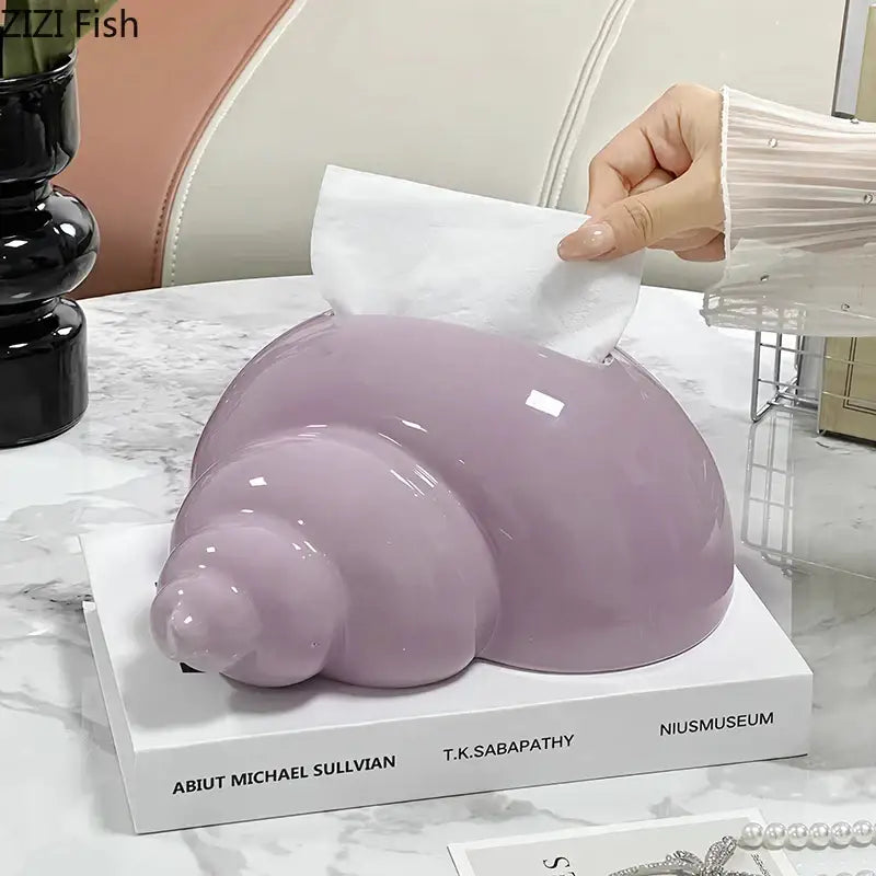 Glossy black & matte lavender conch ceramic tissue box living room