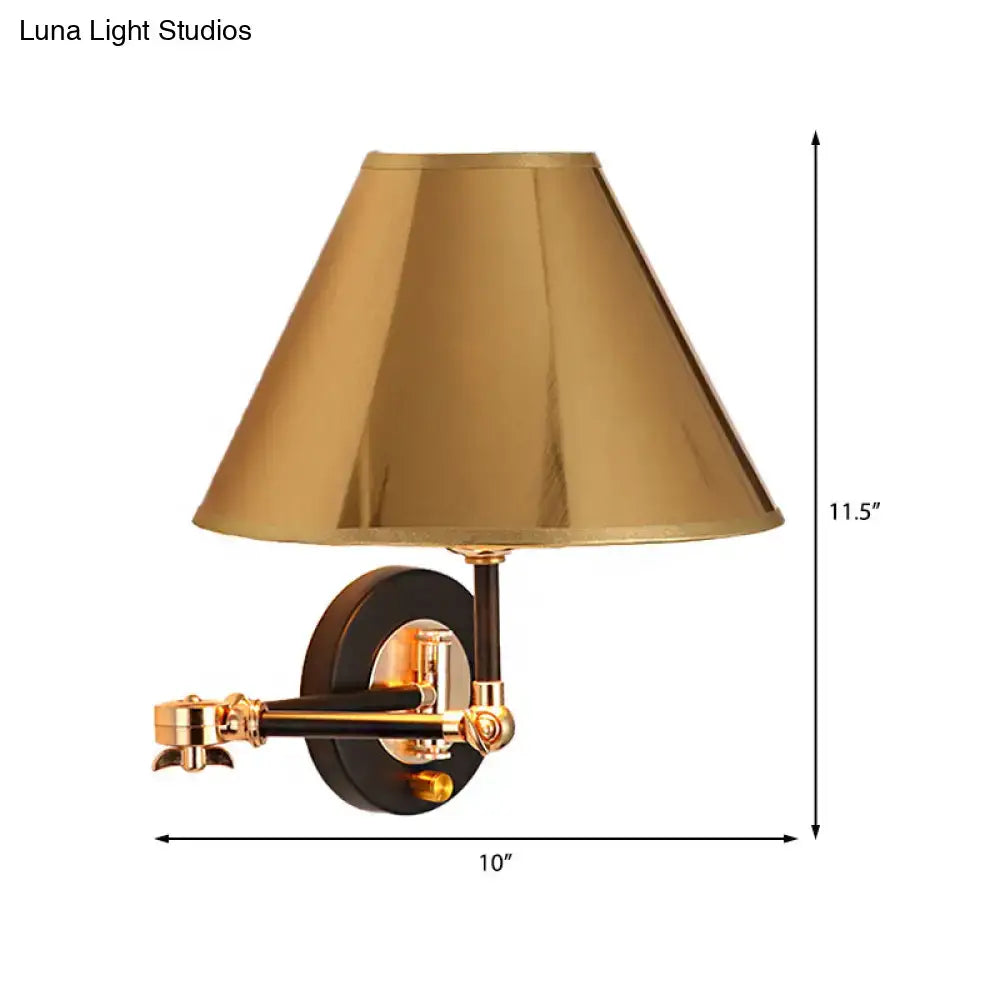 Gold and black metal cone wall light swing arm bedroom sconce