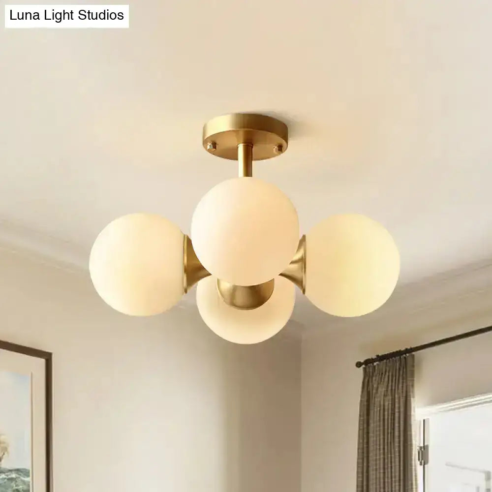 Decorbites opaline glass semi-flush mount ceiling light with brass finish and four frosted globe shades for kitchen use 220v-240v 110v-120v