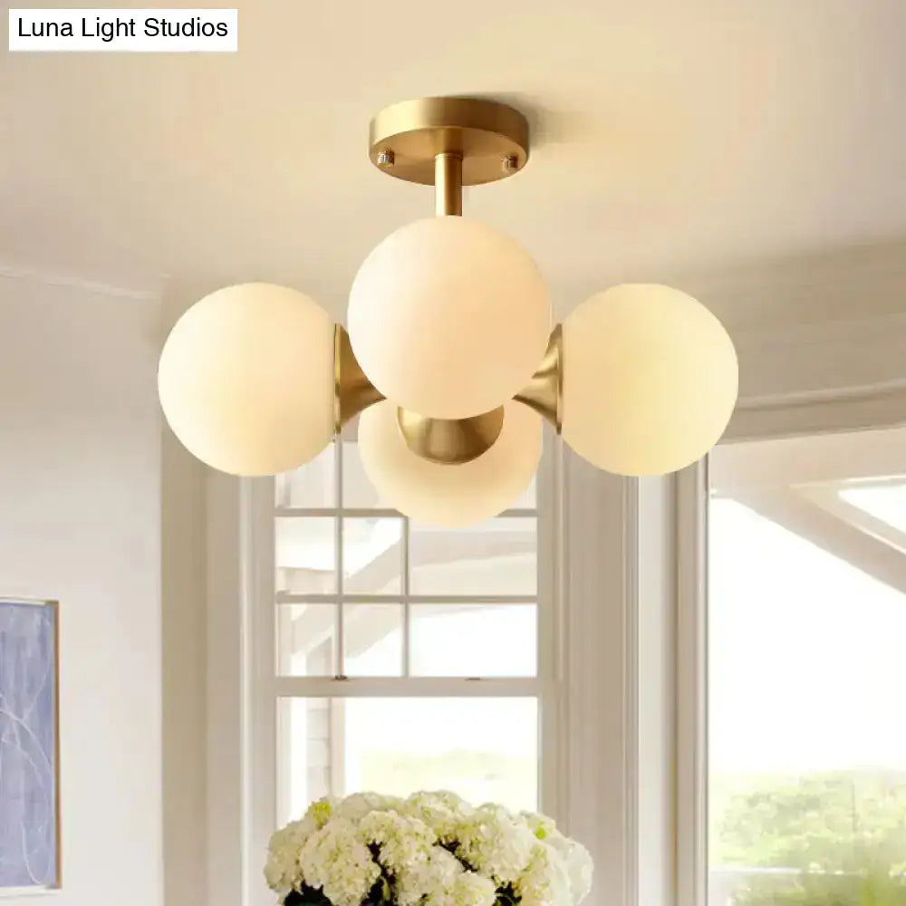 Gold and opaline glass 4 bulb semi flush mount fixture kitchen