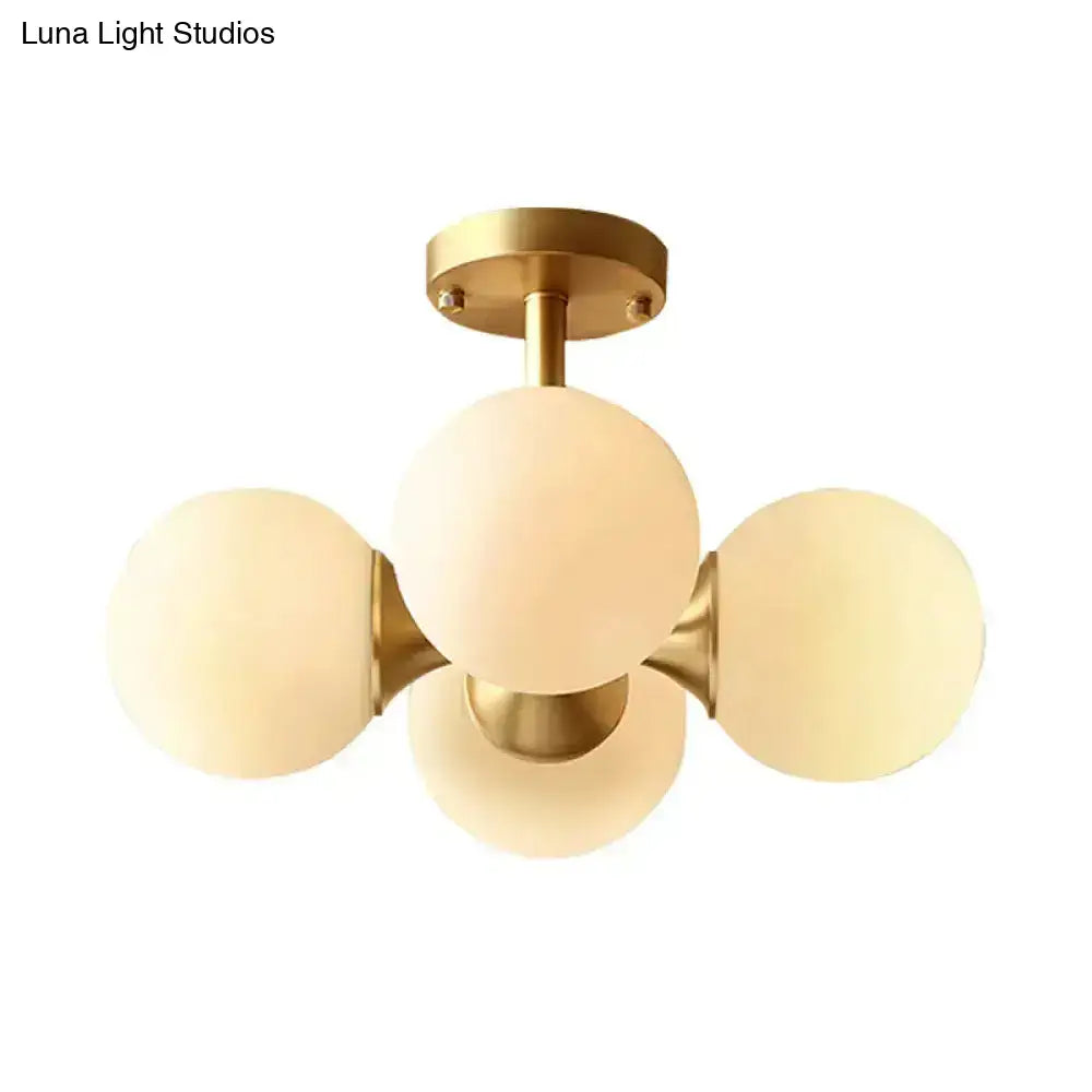 Gold and opaline glass 4 bulb semi flush mount fixture kitchen