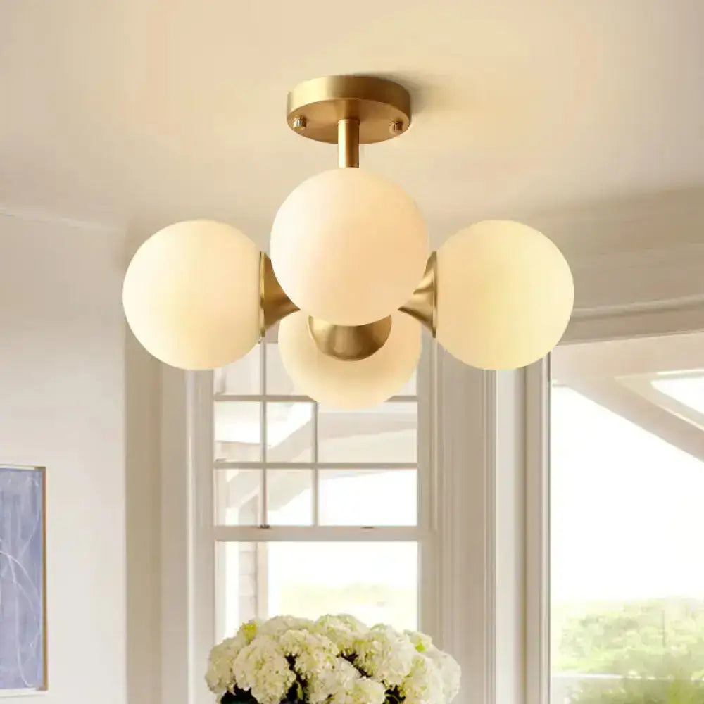 Gold and opaline glass 4 bulb semi flush mount fixture kitchen