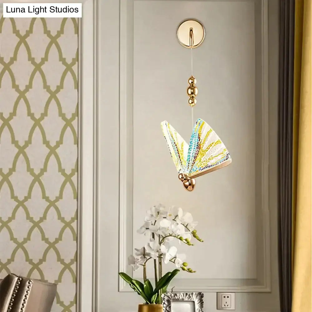 Gold and patterned butterfly led wall light for bedroom