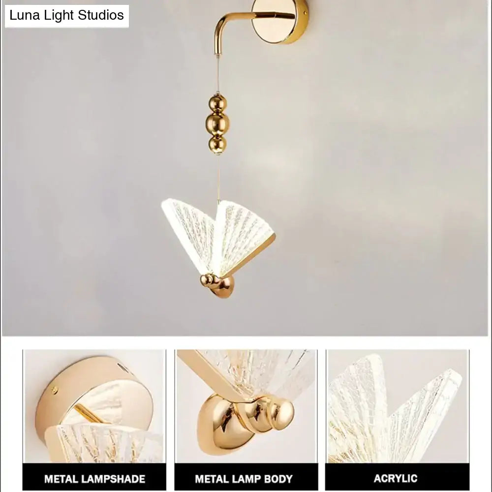 Gold and patterned butterfly led wall light for bedroom