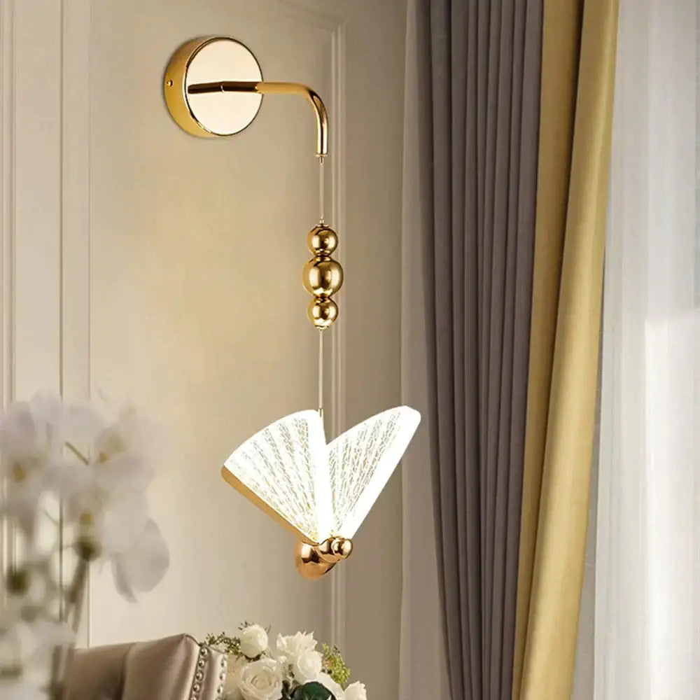 Gold and patterned butterfly led wall light for bedroom