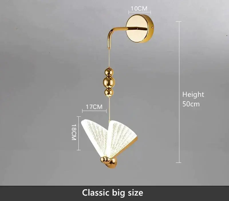 Gold and patterned butterfly led wall light for bedroom