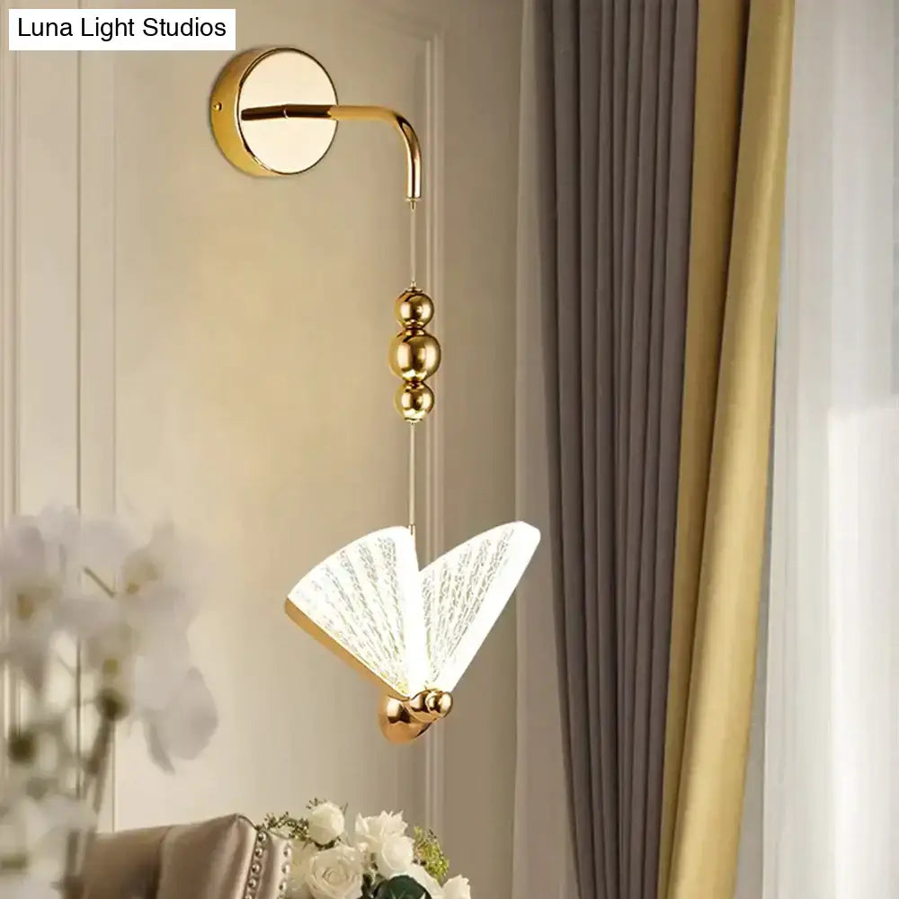 Gold and patterned butterfly led wall light for bedroom