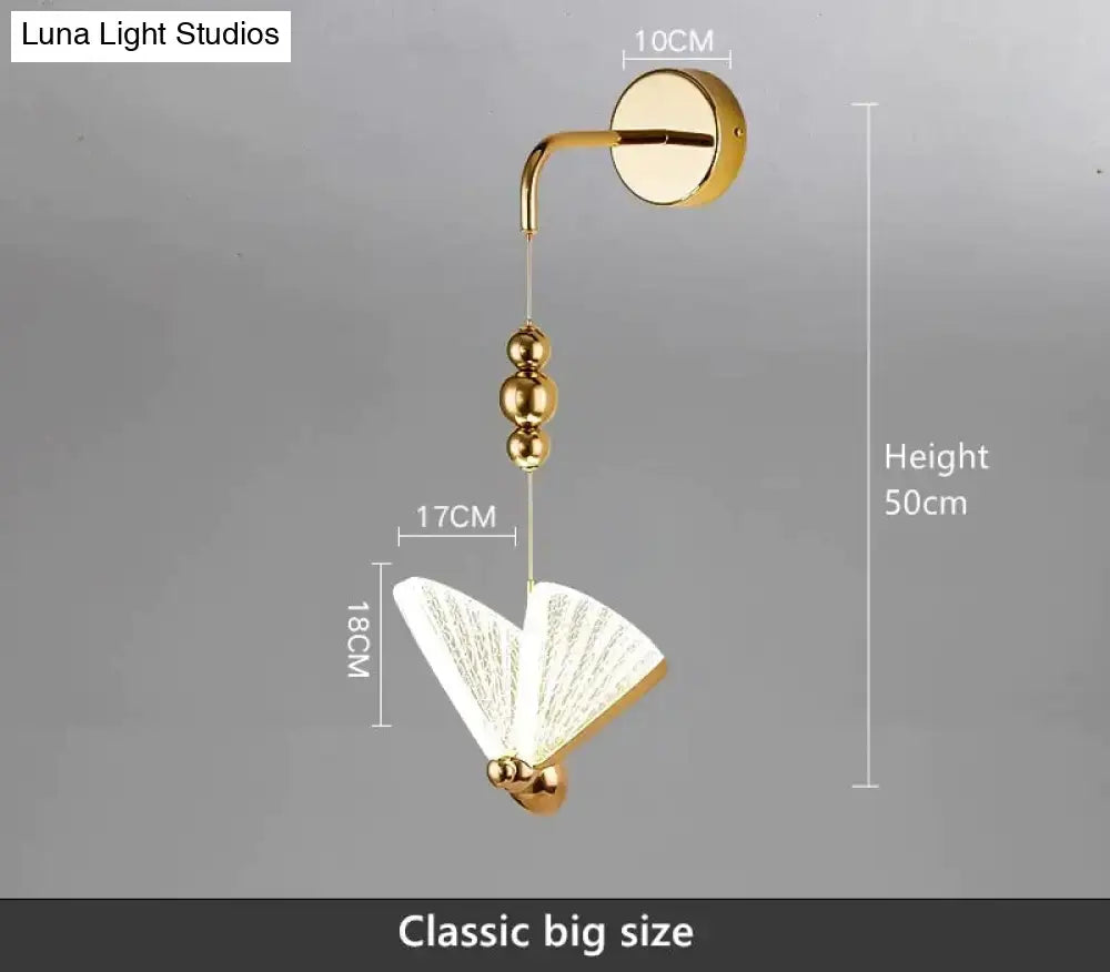 Gold and patterned butterfly led wall light for bedroom