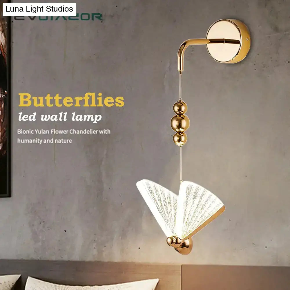 Gold and patterned butterfly led wall light for bedroom