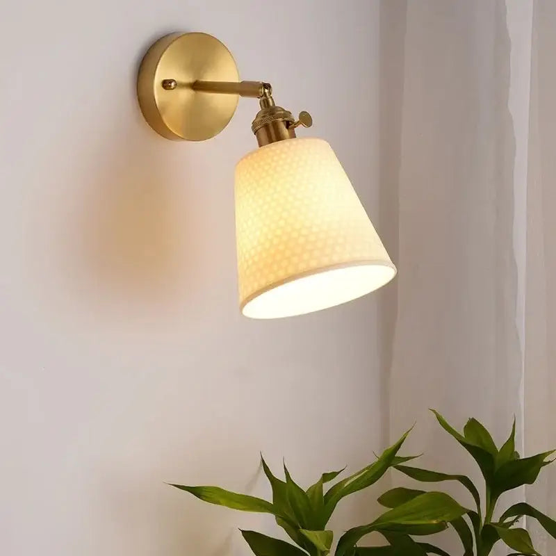 Gold and white ceramic led wall sconce with pull chain for bedroom