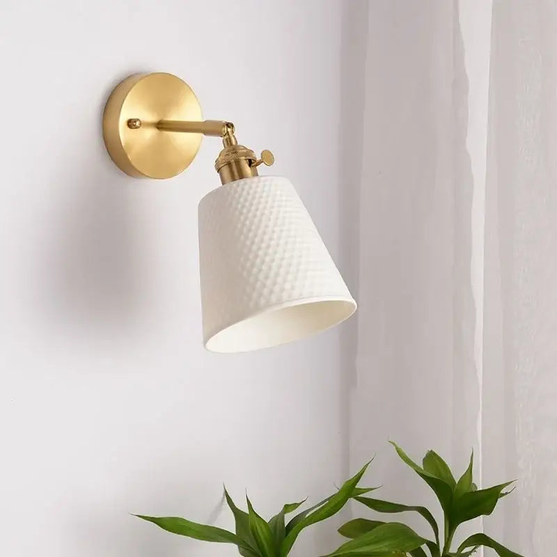 Gold and white ceramic led wall sconce with pull chain for bedroom