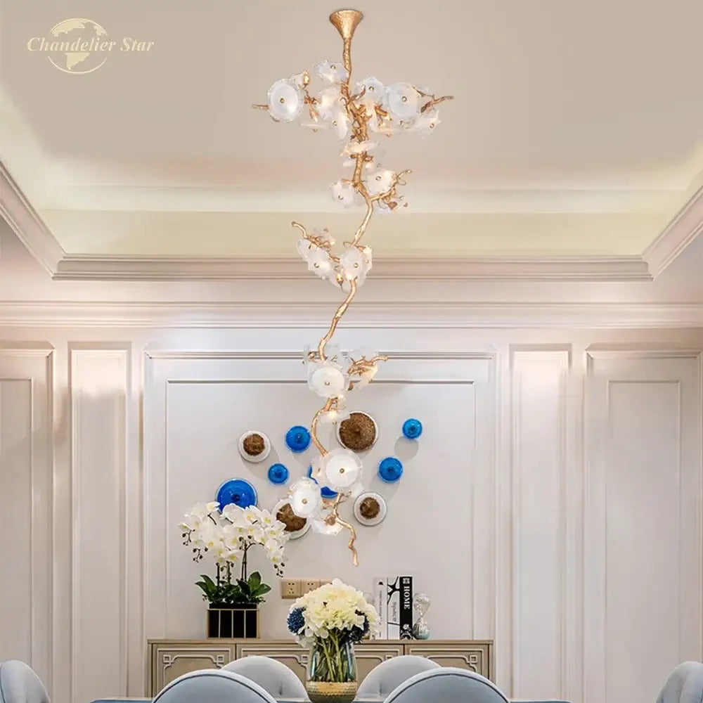 Gold branch glass chandelier led dining room flower light
