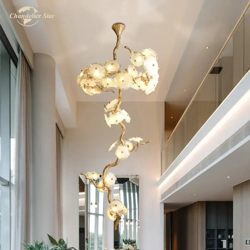 Gold branch glass chandelier led dining room flower light