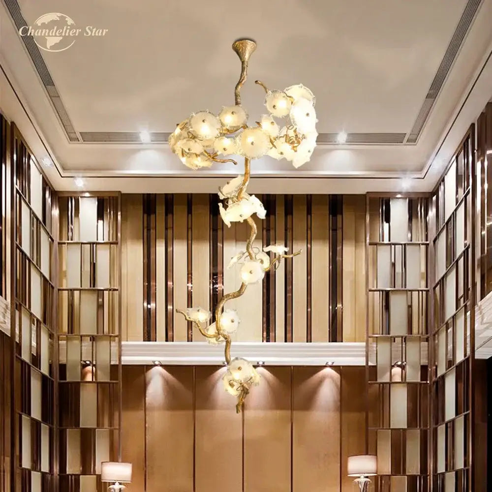 Gold branch glass chandelier led dining room flower light