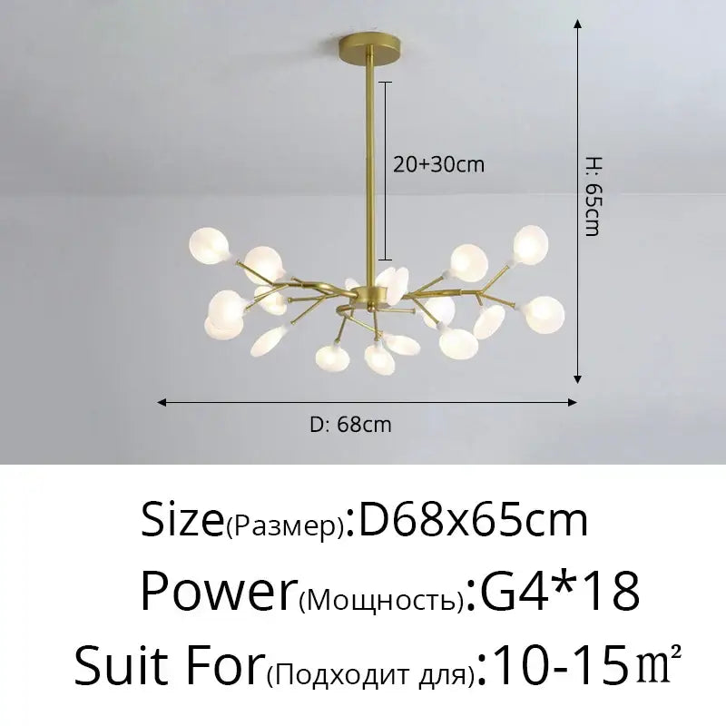 Gold branch shape firefly ceiling chandelier dining room lighting
