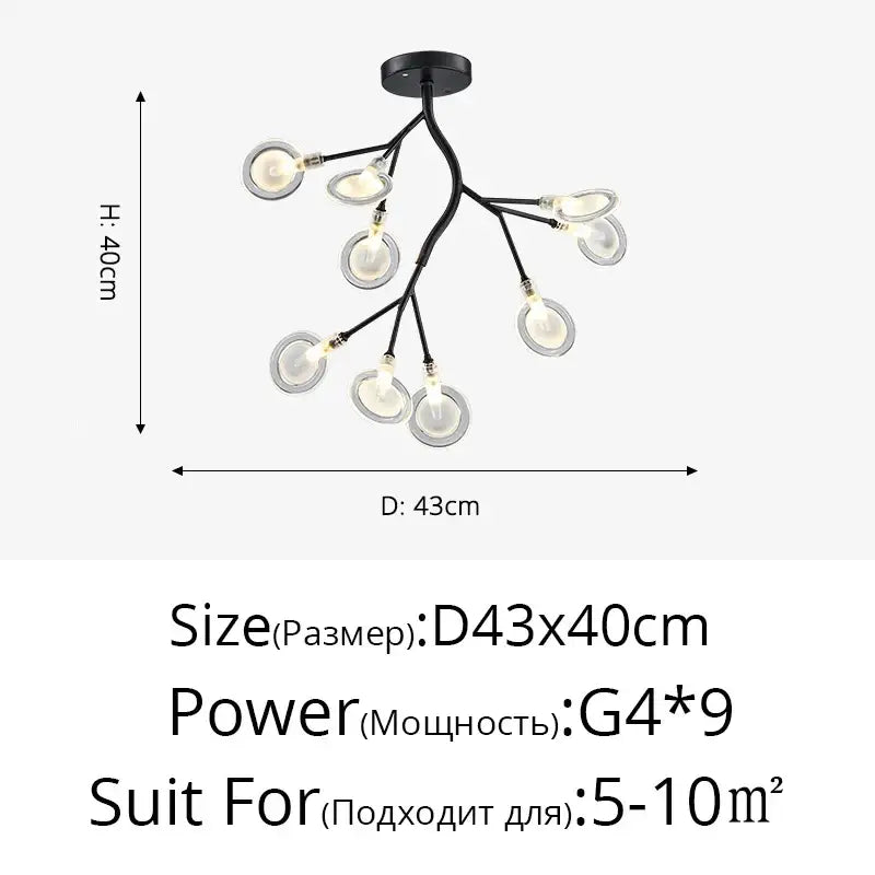 Gold branch shape firefly ceiling chandelier dining room lighting