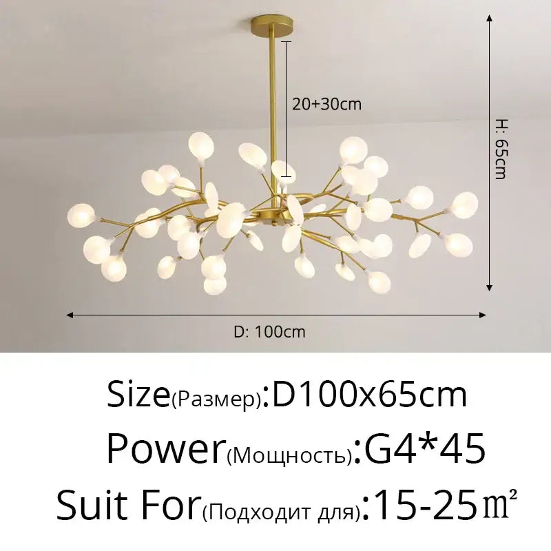 Gold branch shape firefly ceiling chandelier dining room lighting