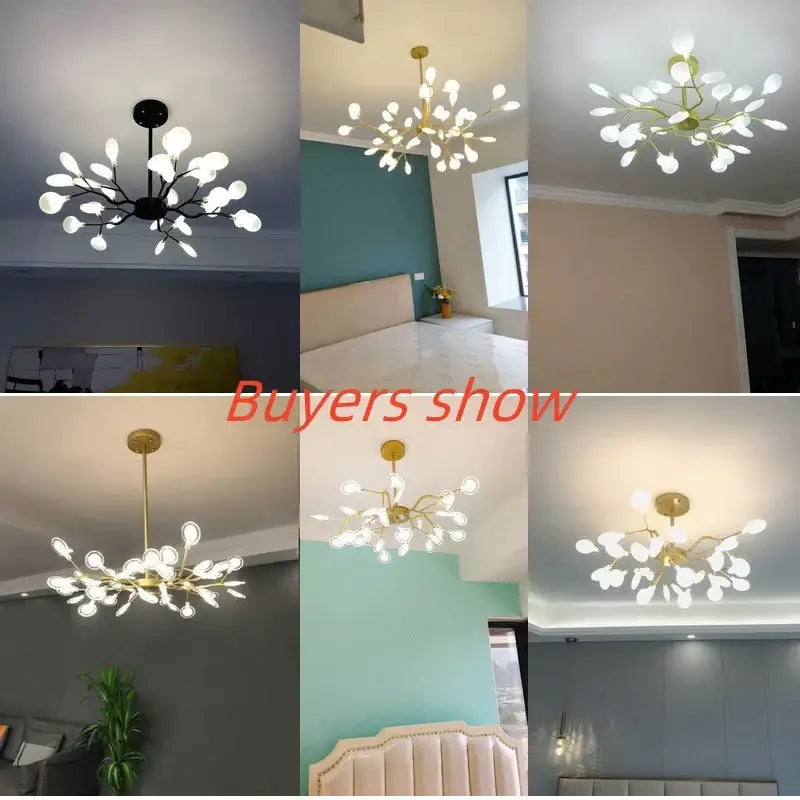Gold branch shape firefly ceiling chandelier dining room lighting