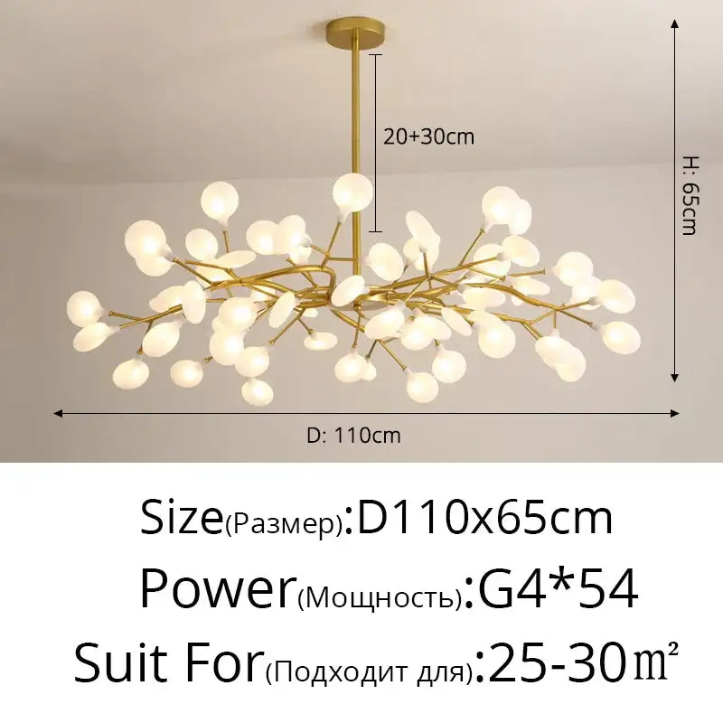 Gold branch shape firefly ceiling chandelier dining room lighting