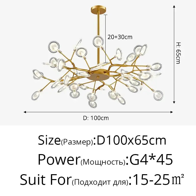 Gold branch shape firefly ceiling chandelier dining room lighting