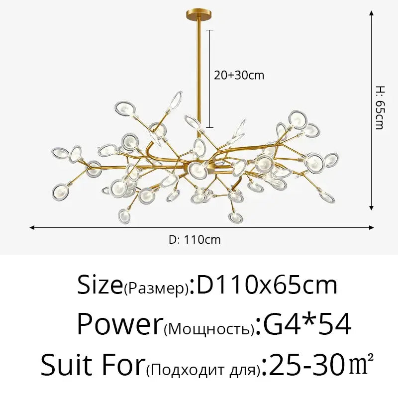Gold branch shape firefly ceiling chandelier dining room lighting