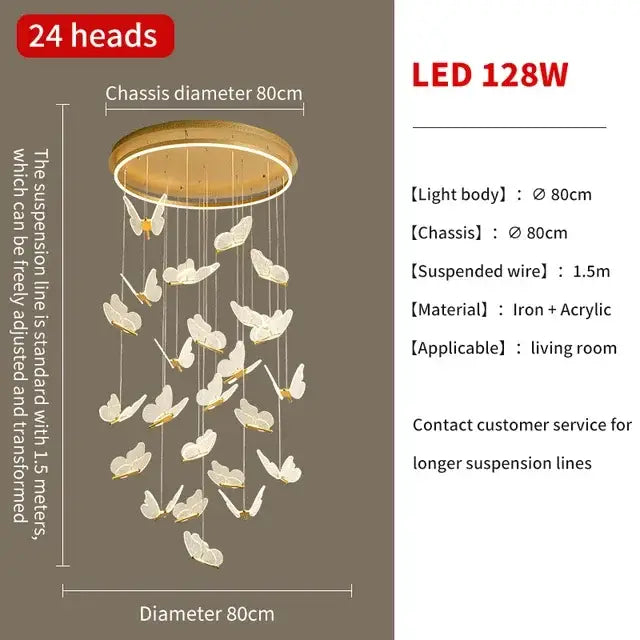 Gold butterfly chandelier living room pendant light