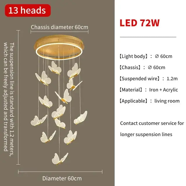 Gold butterfly chandelier living room pendant light