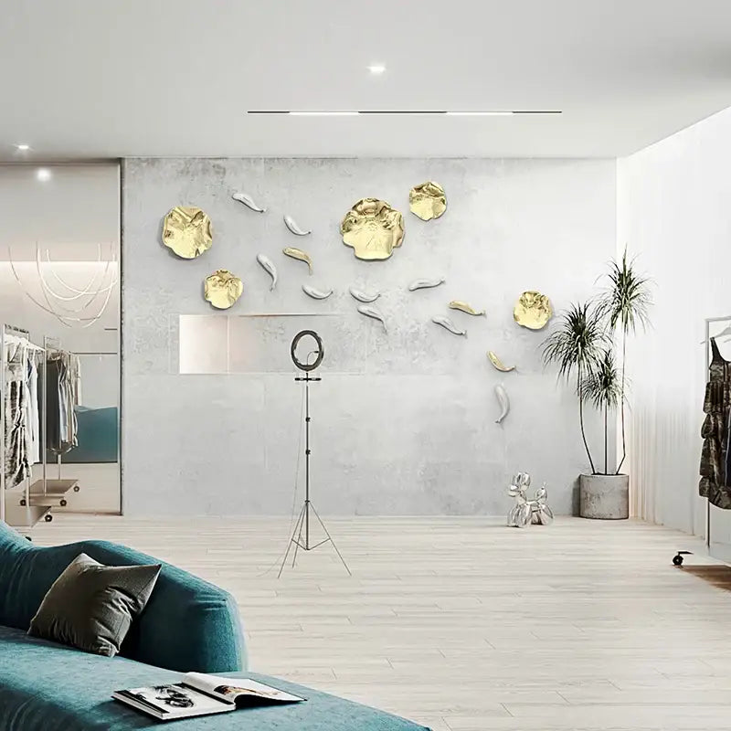 Gold carp fish lotus leaf wall art living room decor