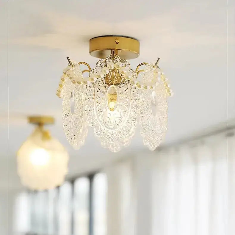 Gold carved glass pearl chandelier for dining room