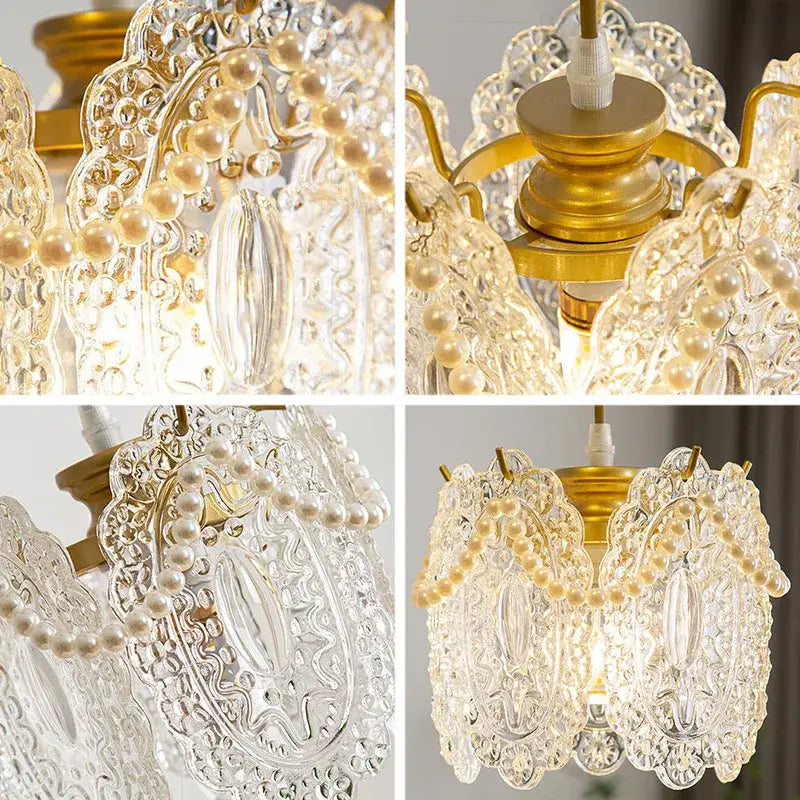 Gold carved glass pearl chandelier for dining room